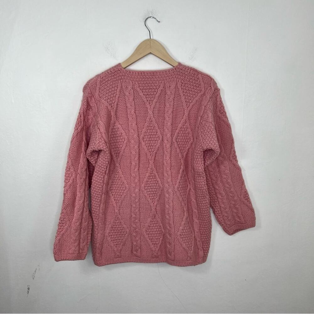 Connemara Knitwear Pink Irish Cable Knit Merino Wool Cardigan Sweater Size S - Picture 2 of 10
